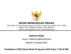 Badan Kepegawaian Negara Umumkan Pembukaan Pendaftaran CPNS Dibuka Dimulai 20 Agustus